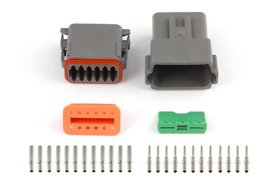 Haltech Plug and Pins Only - Matching Set of Deutsch DT-12 Connectors  (DT06-12S + DT04-12P) - ( 13 Amp)